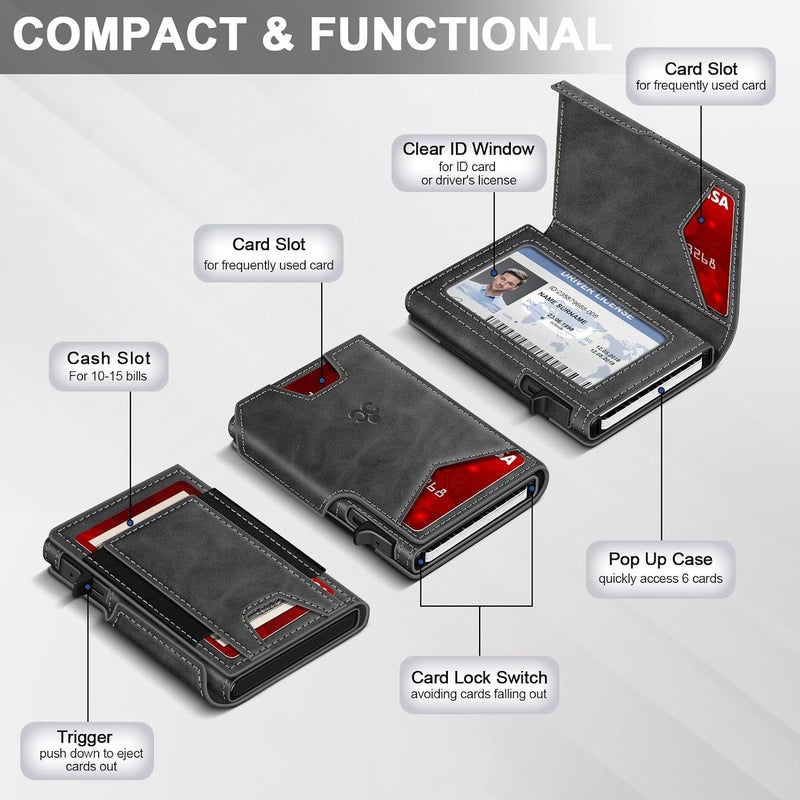 SEMORID محفظة للرجال مع حامل بطاقات رفيع قابل للفتح 9-13 بطاقة، محفظة ذكية مينيماست RFID مع حافظة بطاقات ائتمان مع نافذة هوية وفتحة نقدية قابلة للتمدد، علبة بطاقات معدنية مدمجة من الألمنيوم - Image 5